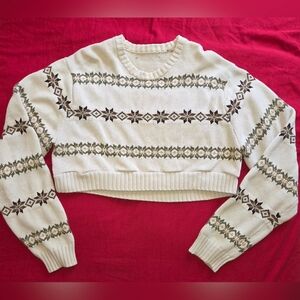 Cozy Cream Patterned Women's Knitted Cropped Sweater